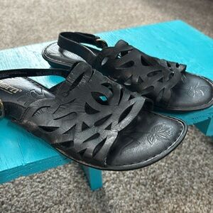 Born Black Leather Cut Out Detail Open Toe Sling Back Women's Size 6